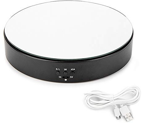 Leadleds Motorized Rotating Display Stand, 7.7 Black Top Mirror USB and Battery Operated Display Turntable for Photography, Video, Product, Shoes, Cake Stand