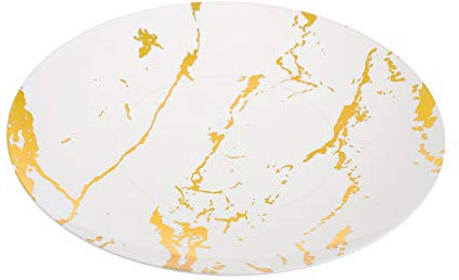 Pack of 10 White and Gold Hard Plastic Reusable Dinner Plates ~ Marble Design Plastic Dinnerware-Ideal for Weddings and Parties. (10 Plates)
