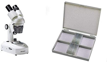 Bresser 3D Stereo Auflicht- Durchlicht Mikroskop Researcher ICD LED 20x-80x Vergrößerung & Dauerpräparate für Mikroskop (25 Stück), vorgefertigte und konservierte Präparate zu verschiedenen Themen