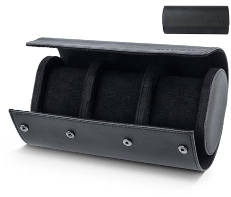 MINOIC Porta Orologi Da Viaggio - Porta Orologi Pelle Per 3 Orologi Con Chiusura Di Sicurezza E Antiurto - Custodia Orologi, Porta Orologio, Porta Orologi Uomo Pelle, Watch Box, Portaorologi Scatola.