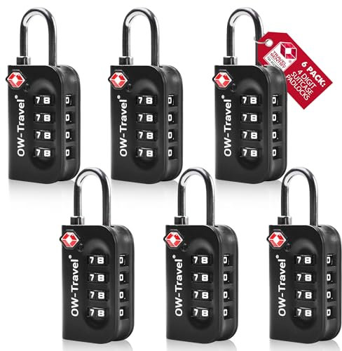OW-Travel Zahlenschloss 4 Stellig Kofferschloss Vorhängeschloss Gepäckschloss Sicherheitsschloss Diebstahl Sicheres Lock TSA USA Schloss Zahlencode für Reisekoffer Spind Rucksack Luggage:6 Schwarz