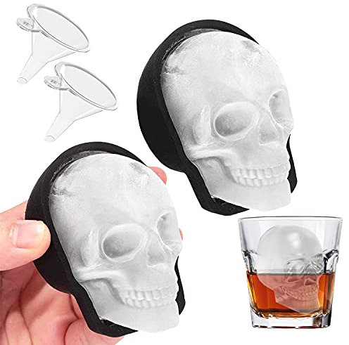 JETKONG 2 x große Totenkopf-Eiswürfelform aus Silikon, 3D-Totenkopf-Maker für Whiskey, Cocktails, Saft, Schokolade und Kuchen