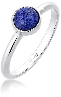 Elli PREMIUM Ring Damen Solitärring Schlicht mit Lapis Lazuli Edelstein in 925 Sterling Silber vergoldet