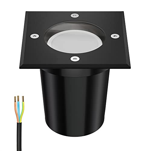 ledscom.de Bodeneinbauleuchte RELI für außen, IP67, schwarz, eckig, 11 x 11cm inkl. LED Lampe 500lm warmweiß