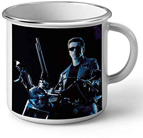 French Unicorn Mug Emaillé Metal Terminator 2 Arnold Schwarzenegger Robot Science FIction Moto Futur