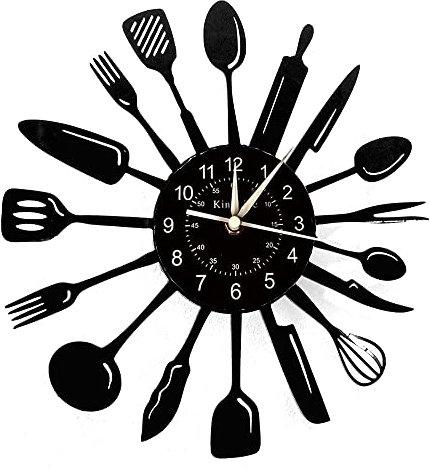 Vinyl Chef Cutlery Pattern Wall Clock - Modern Kitchen Home Decor Silent Manufacturing Gift
