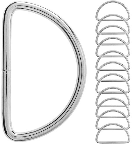 D-Ringe aus Metall, 12 Stück, für 20 mm breite Gurtbänder, Silber-farben, 2,5 mm starker Ring, nicht verschweißte D Ring Öffnung, halbrunder Metallring aus vernickeltem Stahl, DRing Schnalle DIY, Gurt