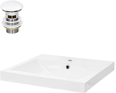 ML-Design Lavabo en Céramique Blanc 54,5x16x45 cm avec Garniture de Vidage 1 1/4 Universel et Trop-Plein, Design Anguleux, Vasque à Encastrer Moderne, Évier Lave-Mains Salle de Bains et Toilettes