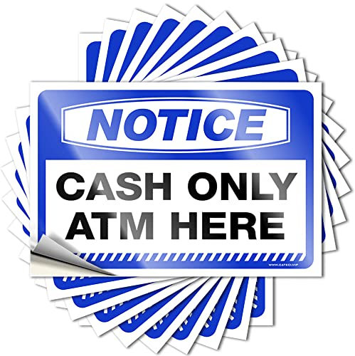COTECI Werkzeugaufkleber Hinweis Cash Only Atm Here Aufkleber 10 Stück Warnschilder für Schlafzimmer Dekor Schilder (Größe: 6 x 9 cm)