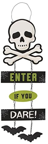 horror-shop Enter If You Dare Halloween Hängeschild mit Skull & Bats 30cm