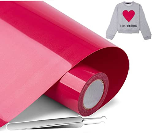 NCRGB Rouleau Flex Thermocollant pour Tissu Vinyle Rose Rouge 30.5×400cm(avec Pincettes) Tissus Vinyle Thermocollant pour Cricut Machine de Découpe Silhouette,pour T-Shirts,Autres Tissus