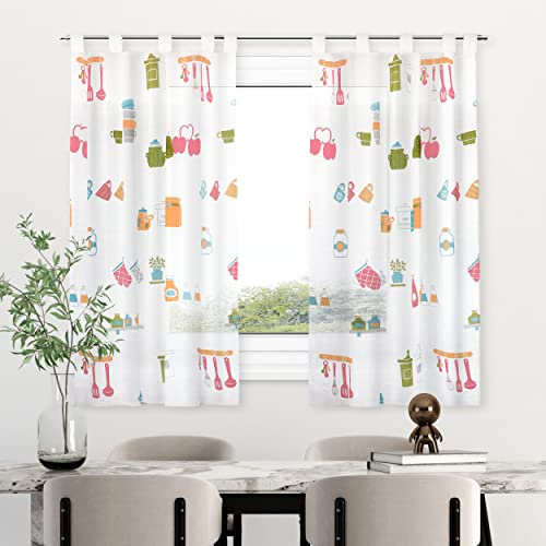 HOMEYA - Cortina Cocina Translúcida 100x140cm - Visillo Transparente Estampado para Ventana, Marco de Puerta - 2 Unidades
