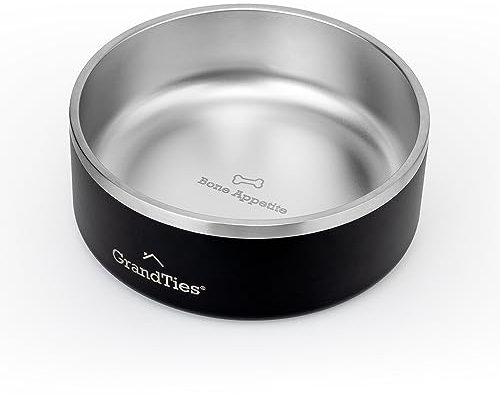 GrandTies Gamelle pour chien en acier inoxydable | Gamelle gravée réutilisable sans BPA | Grande gamelle antidérapante et anti-déversement | Gamelle à eau d'extérieur pour chien (1,2 l, noir minuit)