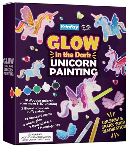 Yrinfay Nachtleuchtend Einhorn Malset und Bastelset für Kinder - Malen und basteln Sie Ihr eigenes 8 fliegendes Einhorn - Ideal Geschenke für Mädchen ab 6 7 8 9 10 11 12 Jahre Geschenkideen