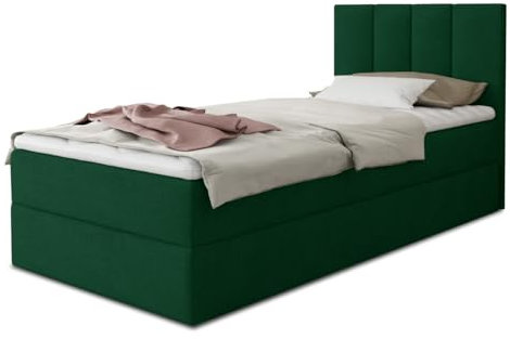 Boxspringbett Star Mini mit Bettkasten, Bonell-Matratze und Topper - Einzelbett mit Matratzentopper, Polsterbett, Bett, Schlafzimmer, Jugendzimmer (Grün (Kronos 19), 120 x 200 cm)