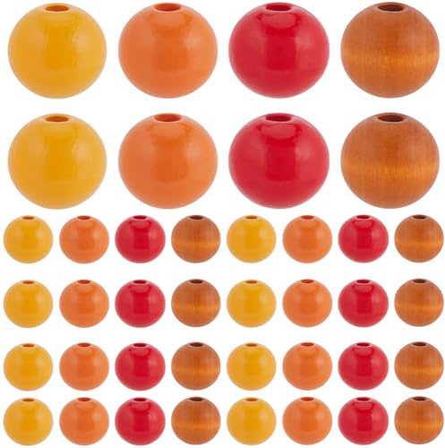 SOFPLATE 120 Stück Thanksgiving Holzperlen Herbst Holzperle 16mm Herbsternte Rot Gelb Orange Basteln Runde Abstandshalter Lose Perlen Für Armbänder Perlen Bauernhaus Girlande Heimparty Dekoration Sch