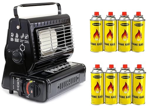 Easy Shopping® Portable Heater for Indoor Outdoor Use - Camping, Fishing, Caravan, Picnic, Party - Keep Warm in Room, Office, Bathroom - Moveable Gas Heater (With 8 Can)