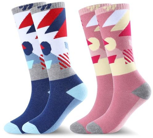 West Biking Skisocken Kinder - 2 Paar Dicke Thermosocken Kinder, Merinowolle Warme Socken Kinder für Kaltes Wetter Skifahren und Wandern, Winter Funktionssocken Kinder für 6-15 Jahre