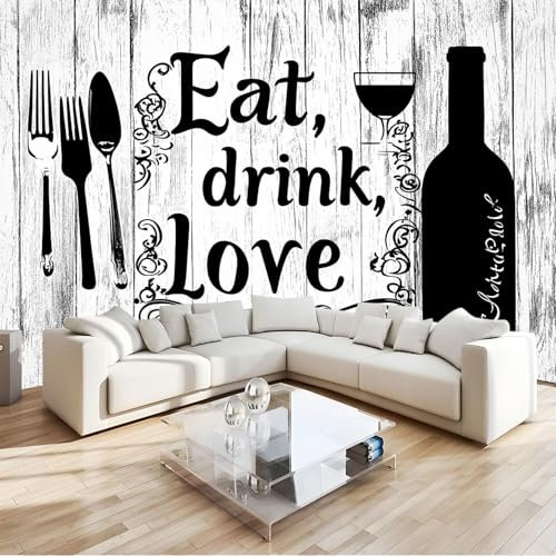 Fototapeten Silhouette Essen Trinken Liebe Besteck Weinflasche 3D Wall Mural Wandtapete Grau Moderne Tapete Wohnzimmer Schlafzimm Wanddeko 400 x 280 cm Wohnzimmer Schlafzimmer Büro Wandgemälde