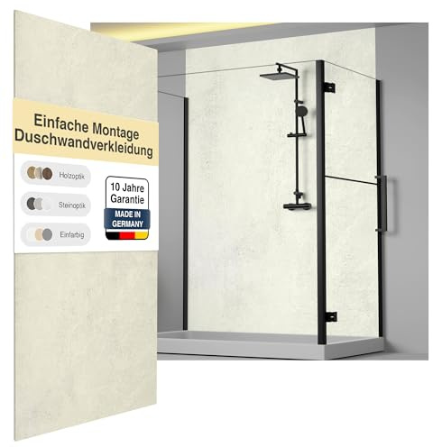 Wallando Premium Duschrückwand 250 x 130 cm | Einfach zu montierende Wandverkleidung für Dusche & Bad – Hochwertige PVC-Duschwand, einfarbig & seidenmatt – Beton hell