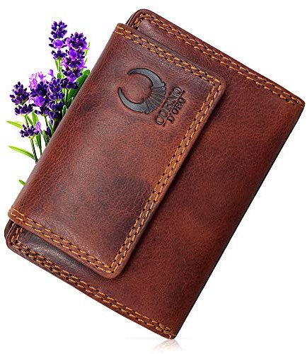 Corno d´Oro Handgefertigte Geldbörse Damen Leder Groß Viele Fächer I Premium Portemonnaie Vintage Echt Leder mit RFID TÜV-geprüft I Geldbeutel Frauen Braun in Geschenkbox