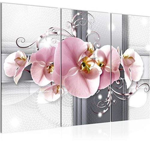 Runa Art Fleurs Orchidée Peinture Tableau Salon XXL Gris Rose Abstrait 120 x 80 cm 3 Parties Decoration Murale 008331a