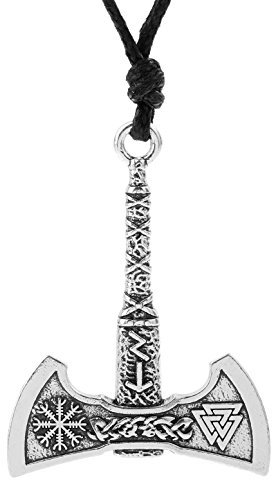 TEAMER Viking Axe Helm of Awe Pendant Necklace Valknut Amulet Norse Viking Jewelry (Antique Silver)
