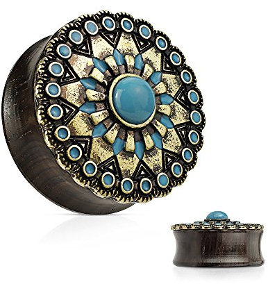 eeddoo Flesh Tunnel Plug Türkis Dunkelbraun Holz 12 mm