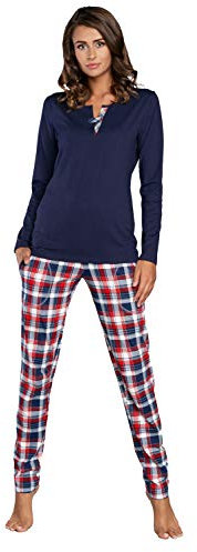 Italian Fashion Pigiama Donna Cotone Leggero | Pigiama Donna Invernale e Caldo | Due Pezzi Maglietta Manica Lunga e Pantalone Lungo | Loungewear Ragazza con Motivo a Quadri S-XXL
