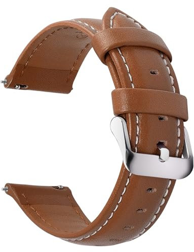 Fullmosa 12 Farben Uhrenarmband, Axus Serie Lederarmband Ersatz-Watch Armband mit Edelstahl Metall Schließe für Herren Damen 19mm, Braun+silberfarbene Schnalle