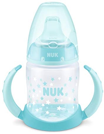 Nuk First Choice Trinklernflasche, Silikon-Trinktülle, 6-18 Monate, 150 ml, Sterne (Blau)
