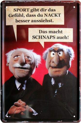 WOGEKA ART Retro Blechschild Sport gibt dir das Gefühl - Das Macht Schnaps auch als Geschenk-Idee 20 x 30 cm Vintage-Deko-Schild aus Metall 02