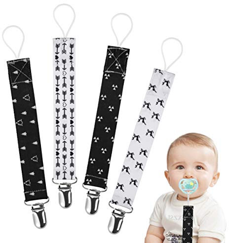 Schnullerkette Baumwolle Schnullerband Baby Schnullerketten für Neugeboren Mädchen und Jungs Lätzchen Dreieckstuch Sauger Schnuller 4 Stücke