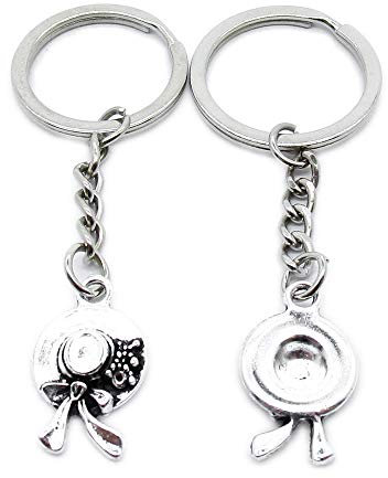 50 Pieces Antique Silver Tone Keychain Keyring Keytag AA4620 Lady Straw Hat Key Chain Ring Tag Jewelry Making Charms