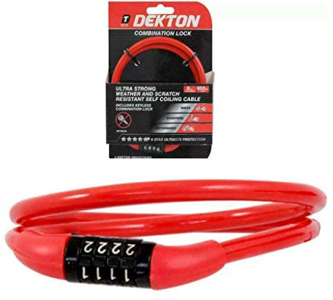 Dekton DT70310 Combination Number Bike Bicycle Lock, Red, 8 mm x 650 mm