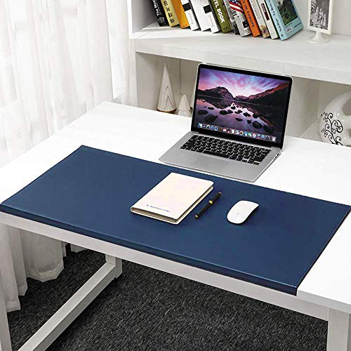 Gewinkelte Schreibtischunterlage mit Kantenschutz,Tischunterlage, Laptop Tischunterlage, wasserdichte Schreibunterlage, Leder 90x48 Blau