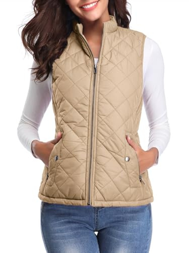 fuinloth Gilet Donna Smanicato Primaverile Autunno Invernale Panciotto Dritto Giacche Leggeri Senza Maniche Giacca Cachi S