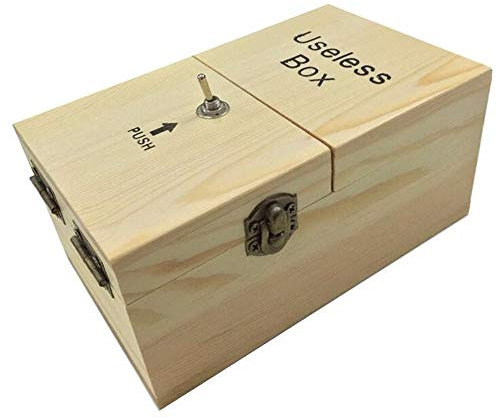 Maijia Useless Box Wooden Macht Sich selbst fertig zusammengebaut Funny Toy Lassen Sie Mich allein Machine Box für Geburtstag und Party Geschenk Toy Game (Beige, Useless Box)