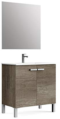 Baikal Mueble de Baño Neo, Dos Puertas, Mueble con Patas. Varios Acabados y Medidas. Melamina 16mm. Mueble MONTADO. 2 Puertas con Espejo 80 cm Nebraska