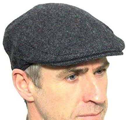 Mens Flat Cap Grey Herringbone Wool Tweed Ivy Style 56-57cm