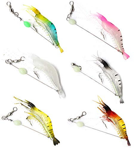 XYDZ 6 Stück Soft Luminous Shrimp Köder Set, Künstlicher Silikon Soft Bait Köder Shrimp Lures Angelkit Angelköder mit Haken Perlen Angelgeräte