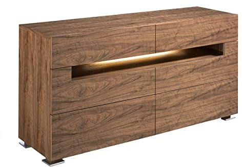 ANGEL CERDÁ - Commode en bois de noyer avec 6 tiroirs Soft-Closing, espace central avec éclairage LED intérieur, style moderne