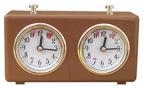 Frunimall Mechanische Schachuhr, Professionelle Schachuhren, Timer analog, tragbar, Wettkampf-Timer, Uhrwerk, angetrieben für Turnier-Brettspiel (braune Kunststoffschale