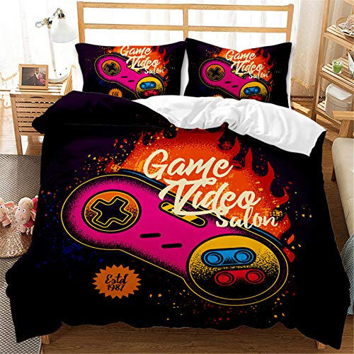 AYMAING Bettwäsche Gamepad Bedruckter Bettbezug Set 155x220 cm Bettwäsche Set 3 Teilig Mikrofaser Spiel Bettbezüge mit Reißverschluss und 2 Kissenbezug 50 x 75 cm