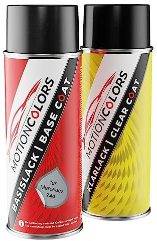 MOTIONCOLORS Brillantsilber Metallic/Brilliant Silver Metallic 744 für Mercedes Autolack Sprühdosen Set Basislack Klarlack Spraydose 400ml