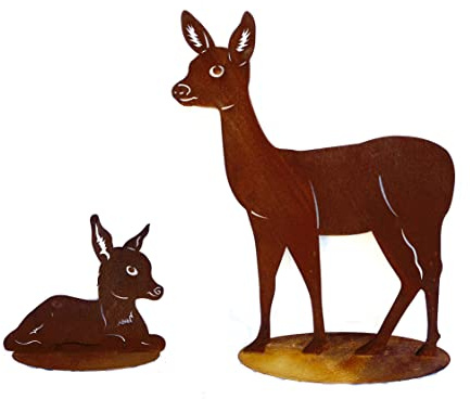 Uppsättning av 2 stående REH med råkista 80 cm/32 cm rost metall rostfigur REH hjort Kitz djur originalskötselanvisning från Stenfigurvärlden
