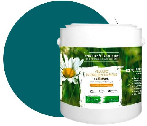 BOX DECO COULEURS Pintura natural ecológica interior exterior terciopelo Natura – 2,5 L, verde Jade
