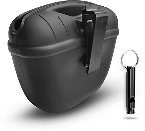 DEEDPF 1 Stück Hundeleckerli-Beutel, Silikon-Hundetrainingstasche Tragbare Hundeleckerli-Tasche mit magnetischem, automatischem Schließen und Taillenclip, kostenlose Trainingspfeife, Schwarz