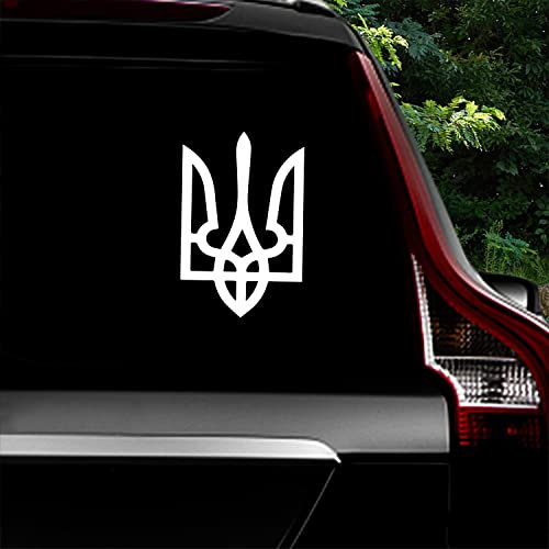 Leniutor Ukraine Wappen-Vinyl-Aufkleber, 2 Stück, reflektierend, Tryzub Ukrainisches Dreizack Auto-Aufkleber wasserdicht Ukraine-Aufkleber für Autos Stoßstange Heckscheibe (reflektierendes weiß)