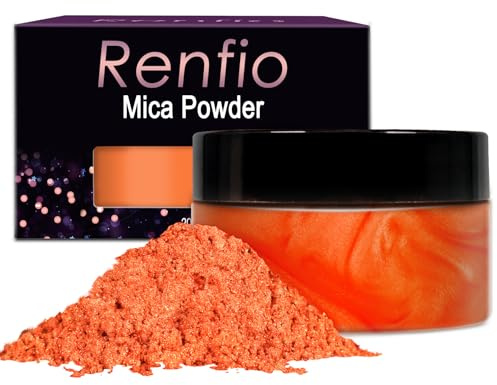 Renfio 100g Mica Powder Pigment, Metallic Natural Dye Mineral | Pearl Shimmer Epoxy Resin Dye for Painting Soap Making Slime Bath Bombs 3.5 Oz - Orange
